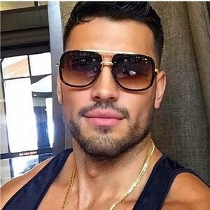 Men’s Oversized Gold Metal Frame Square Sunglasses with Top Bar
